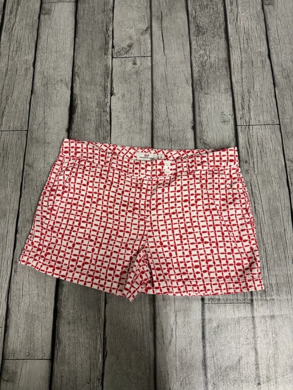 Women’s Vineyard Vines Red Geometric Print Shorts 3” Inseam 100% Cotton Sz 8